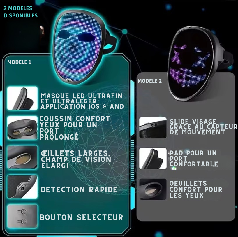 MASQUE AFFICHAGE LED - Modèle Premium