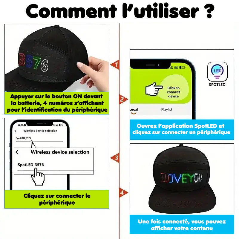 Casquette bandeau LED - Tarif dégressif jusqu'à 22€ par 10 unité